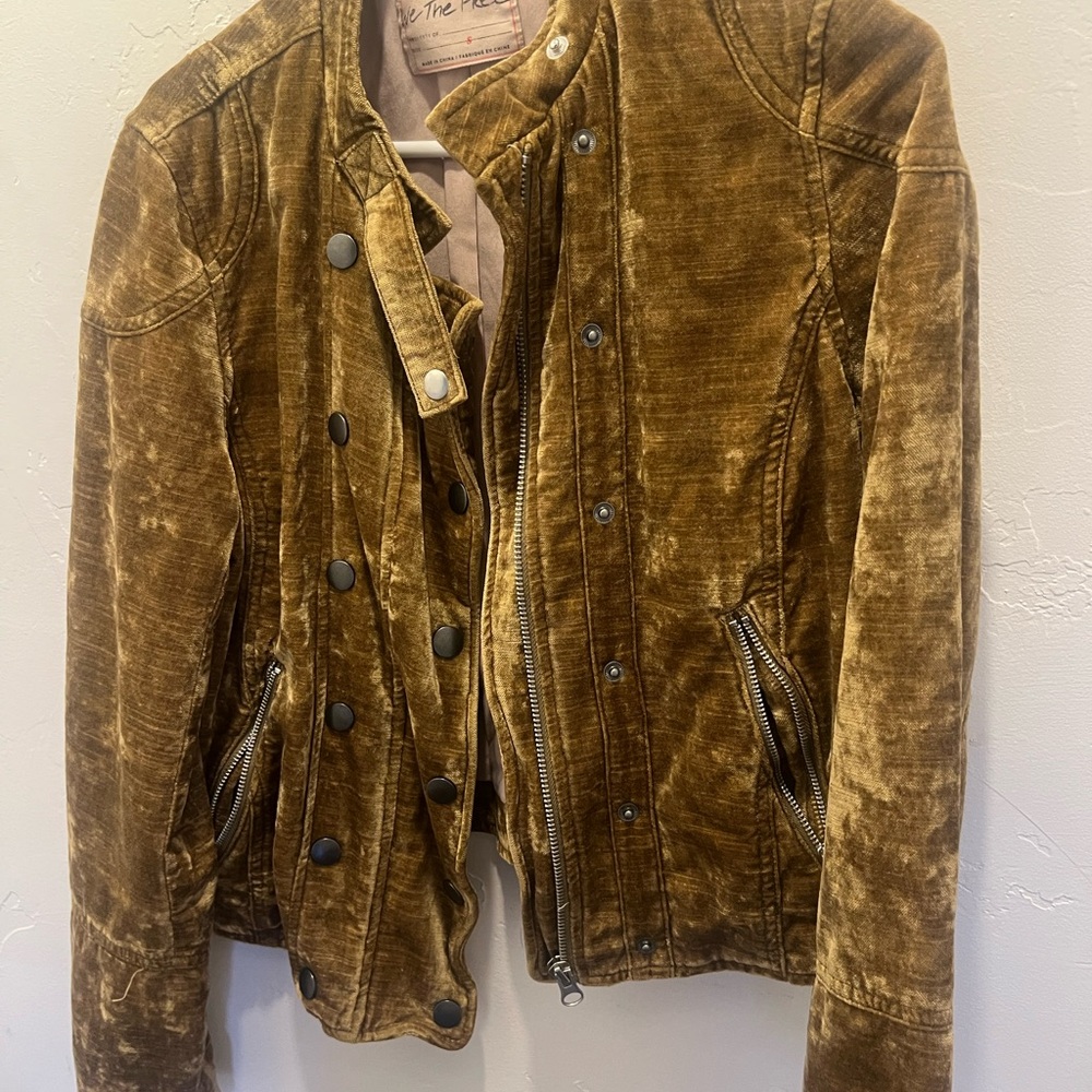 Free People Velvet Tan Bomber Jacket